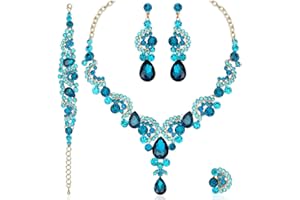 CSY Elegant Crystal Necklace Earrings Bracelet Ring Bridal Wedding Party Costume Jewelry Sets for Brides Women