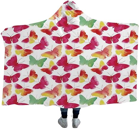 Amazon Sinoval メンズ フード付きファッションブランケット 水彩 カラフルな昆虫 ブラシストローク効果 様々な種類の虫のイラスト装飾 マルチカラー Hooded Blanket 80 X 60 ブラック ブランケット 毛布 オンライン通販