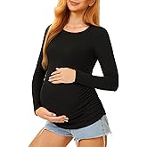 MIRAZEN Maternity Shirts Long Sleeve Pregnancy Top for Women with Crew Neck Casual Tee Shirts