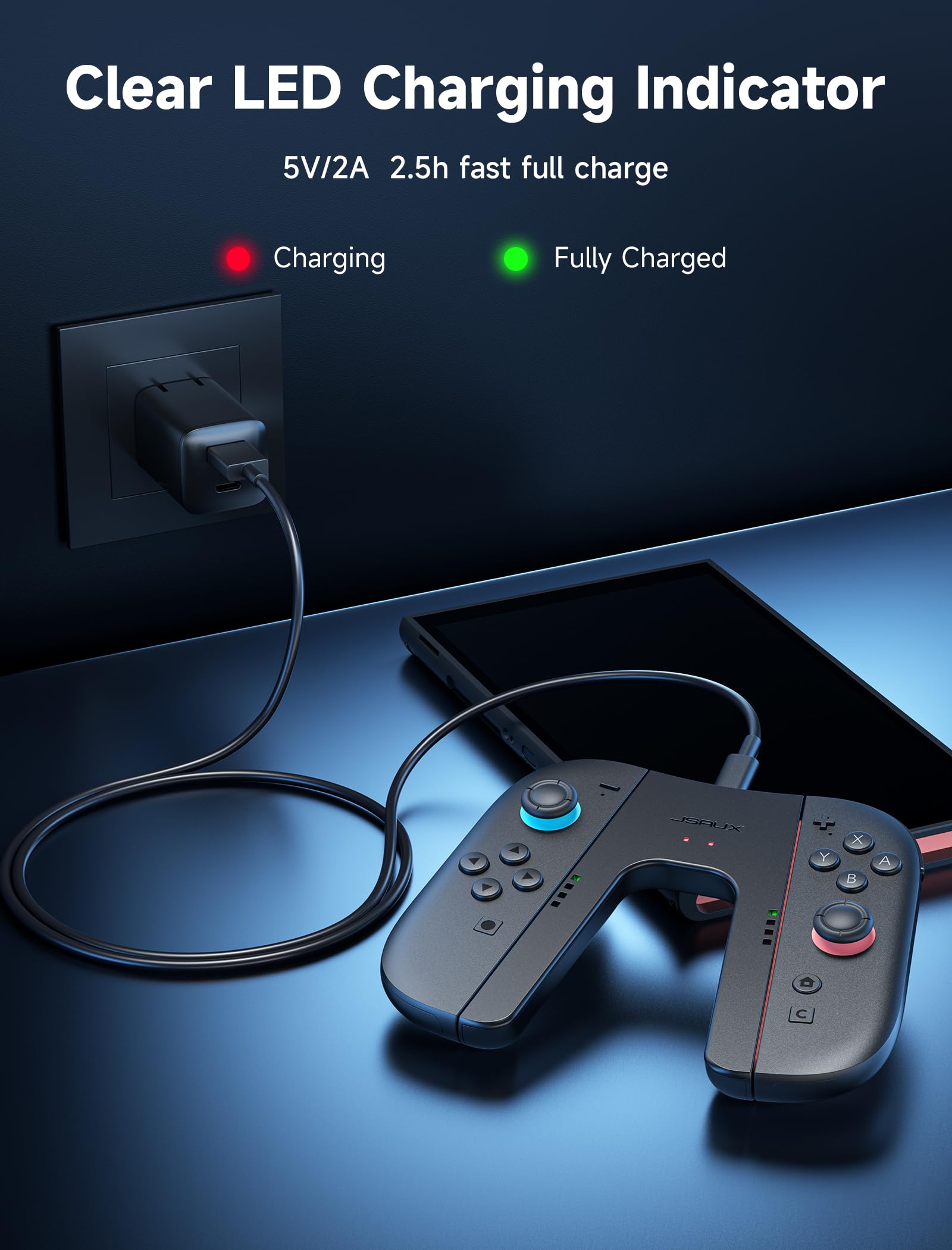 JSAUX Switch 2 Ladegriff, Magnetischer Griffcontroller kompatibel mit Switch 2 Joypads, Spielen während des Ladevorgangs mit LED-Anzeige & 1,5 m/4,9 ft Ladekabel – Schwarz 4