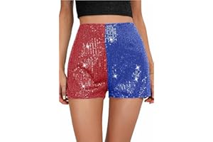 WISHU Sequin Shorts for Women, High Waisted Elastic Straight Leg Hot Pants, Party Concert Glitter Sparkle Rave Shorts