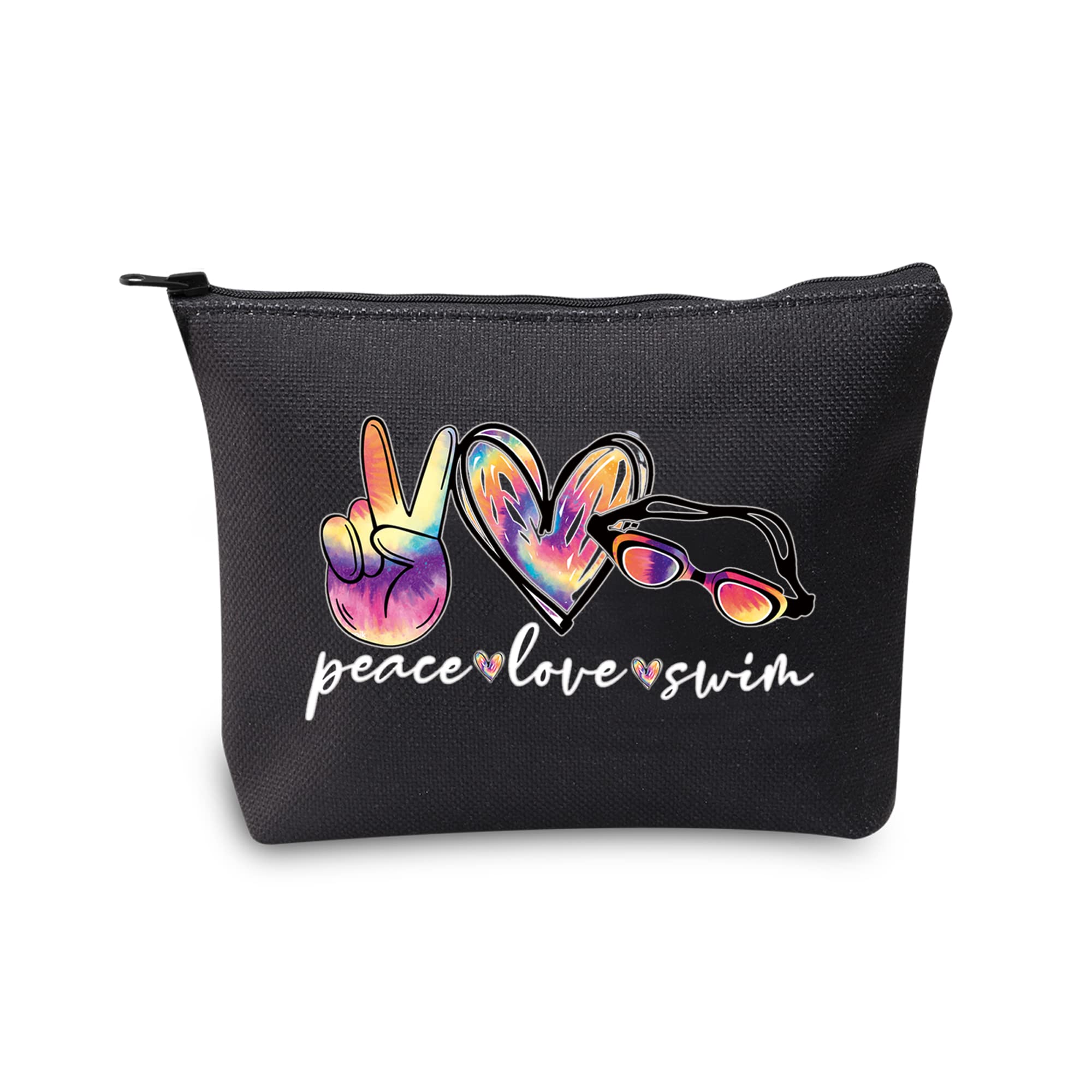 Funny Swimming Gift Peace Love Swim Makeup Bag with Zipper Swimmer Cosmetic Bag Gift for Swim Lover Coach