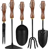 ROYTOA Garden Tool Set, 5PCS Gardening Tools, Stainless Steel Heavy Duty Hand Cultivator, Hoes, Shovel, Trowel and Weeder with Ergonomic Walnut Handle, Gardening Gifts for Women