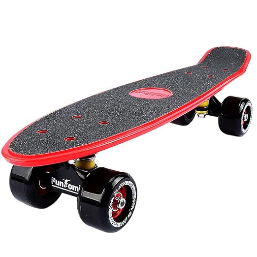 title=FunTomia® Skateboard 57cm- Big Wheel ruote 70x42mm- Retro Mini Cruiser (Rosso)