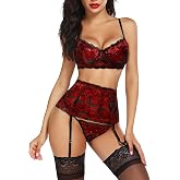 Avidlove Women Sexy Lingerie Set With Garter Lace Underwire Babydoll | 3 Piece Sexy Bra and Panty Sets,Garter Belt,High Waisted,Push Up Underwire,Bridal Honeymoon,Valentine's Day