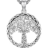 AUDINCEED Tree of Life Necklace Tree of Life Pendant 925 Sterling Silver Abalone Shell Opal Malachite Turquoise Moonstone Crystal Necklace Celtic Knot Family Tree Jewelry for Men Women Fathers Day