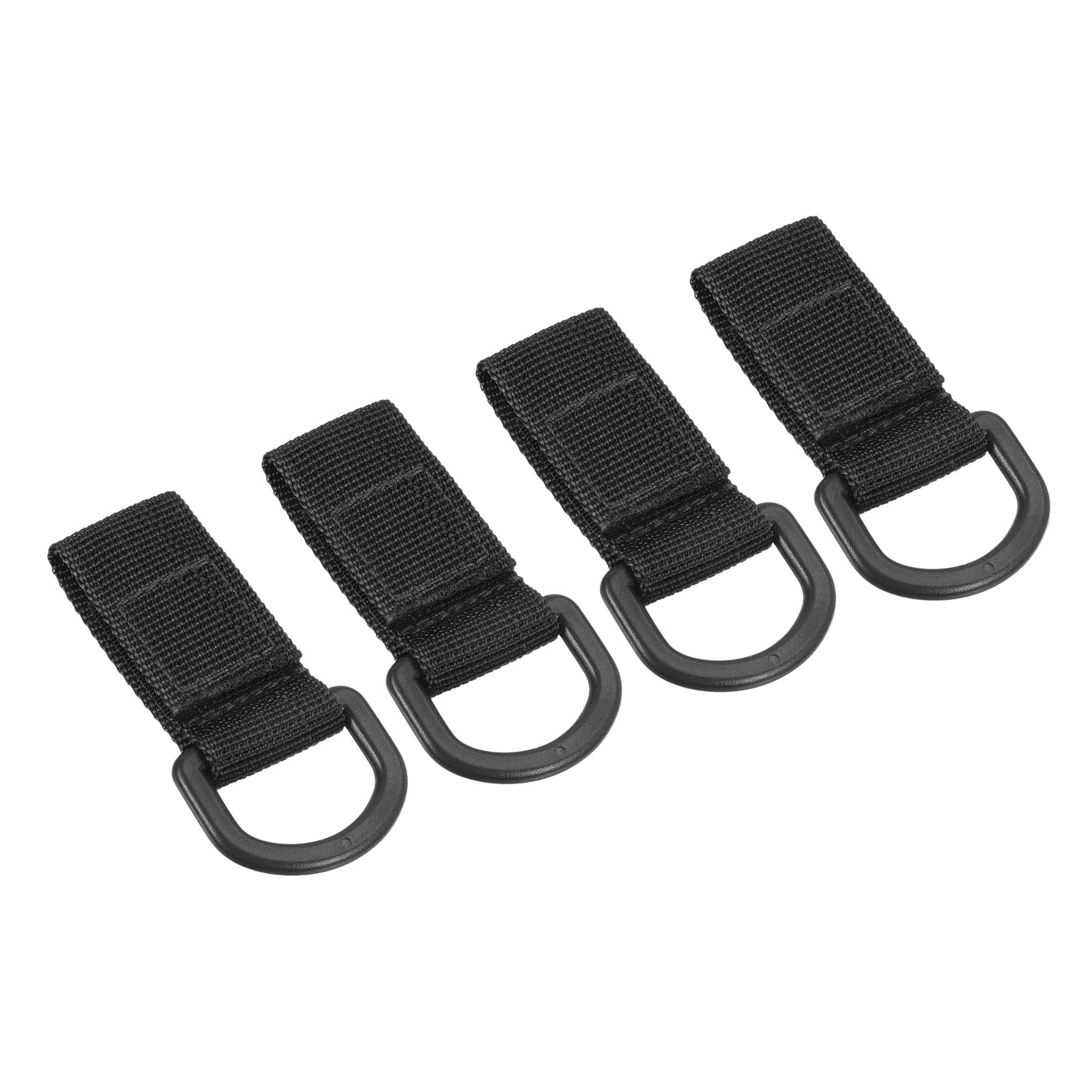 PATIKIL Belt Keeper Key Chain, 4 Pack D Type Thickening Nylon Webbing Strap Hanging Gear Buckle Key Chain Hook with Snap for Outdoor Camping, Black