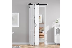 FREDBECK 36X84 Bifold Barn Door White with Hardware, Water-Proof PVC Surface,Assembly Required