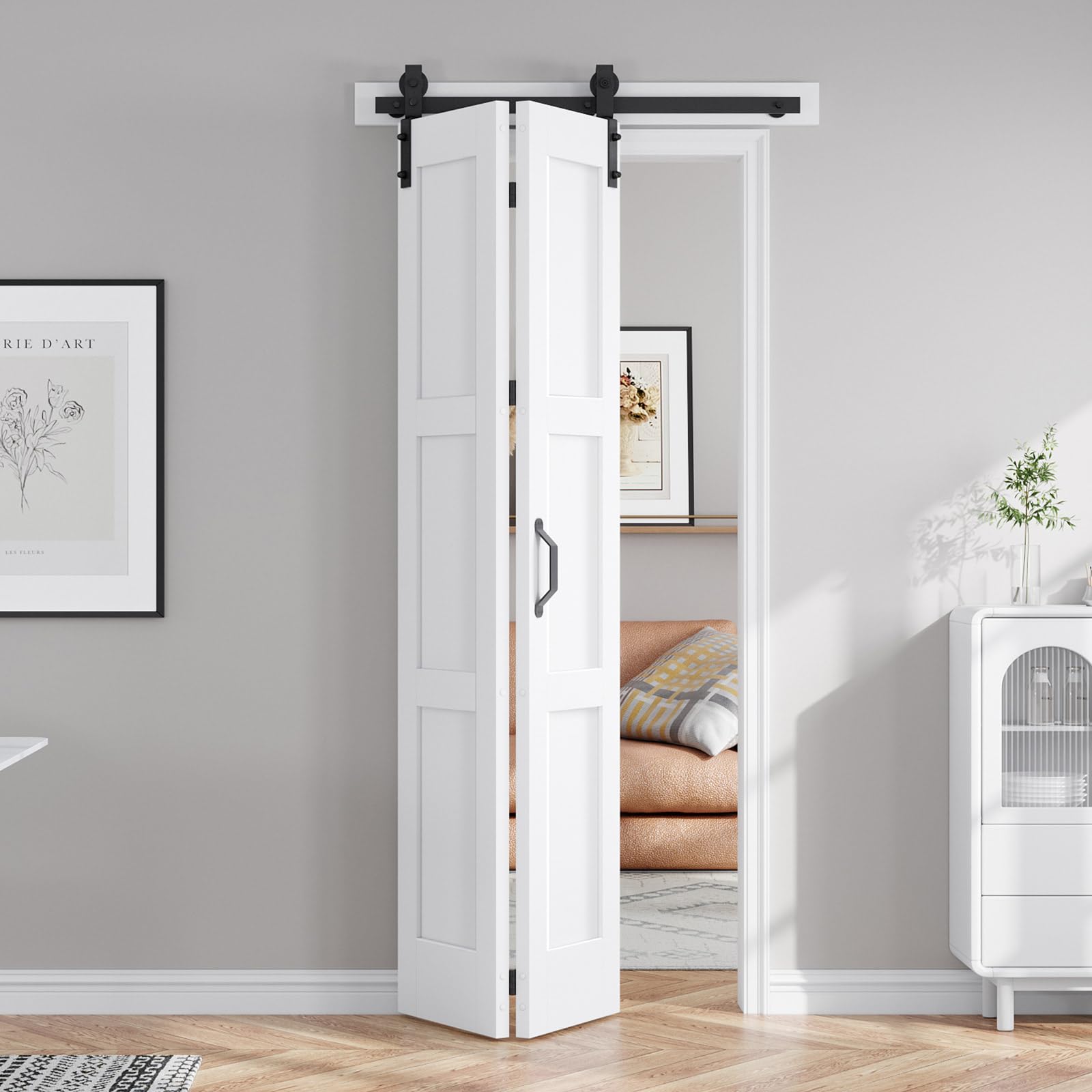 Photo 1 of FREDBECK 36X84 Bifold Barn Door White with Hardware, Water-Proof PVC Surface,Assembly Required