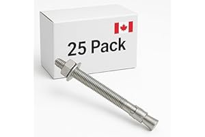 Stainless Steel 1/2"x 5.5" inch, 25 Pack Wedge Anchors, Concrete Fasteners, Baseplate Hardware, Construction Anchors, Railing