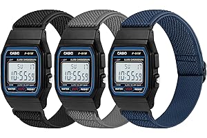 3 Pack Elastic Band Compatible with Casio F91W/Casio AE-1300/AE-1200/AE-1000/F-108/W-217H/W-218H/A158W/A168W/SGW-300H/W-800H,
