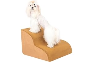 Uross Dog Stairs for Small Dogs- Dog Steps Stairs Ramps for Couch, High Density Foam Pet Steps Stairs for Dogs to Get on Bed, 2 Tiers Cat Doggy Steps Ramps for Joint Pain Dog(Brown)