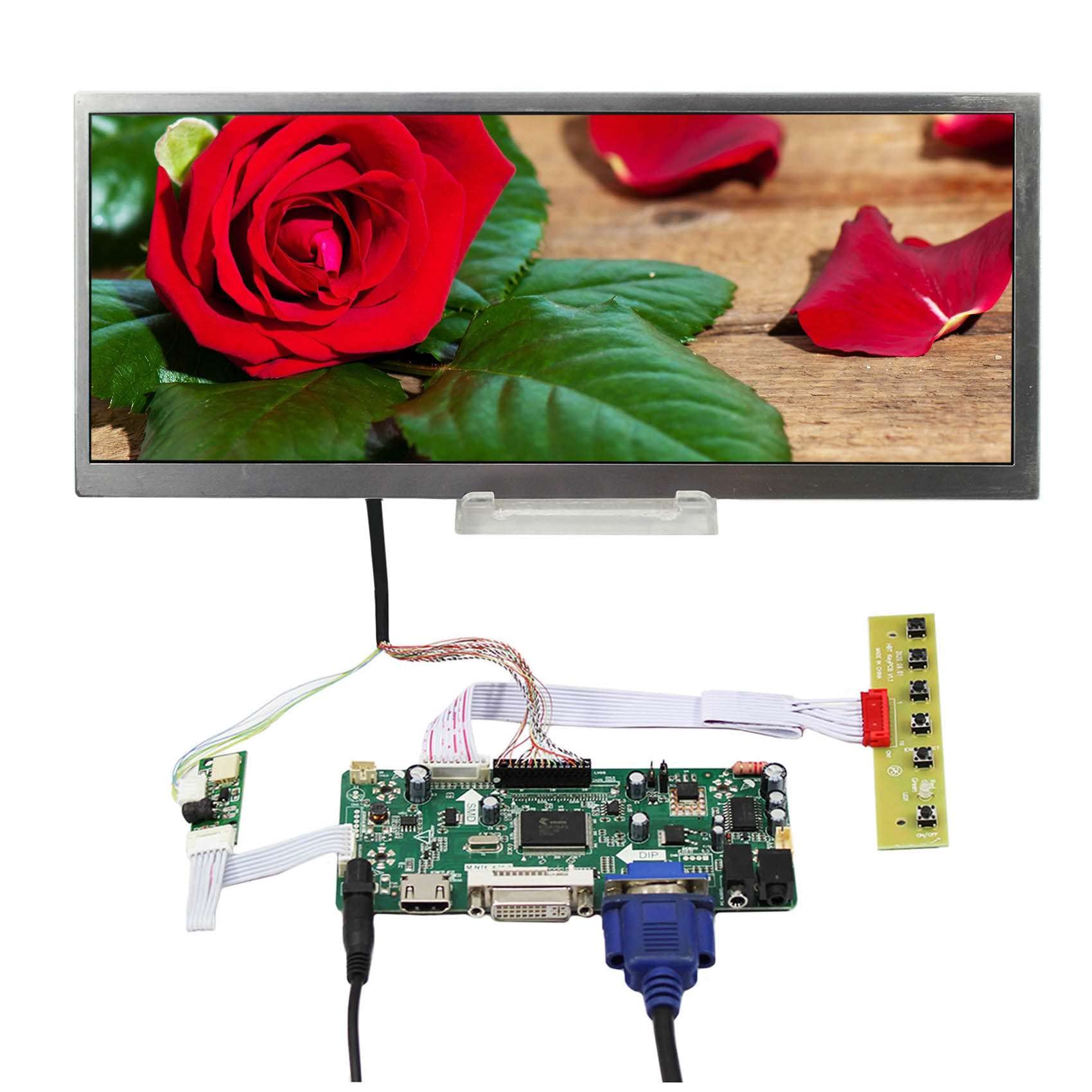 VSDISPLAY 12.3" HSD123KPW2-D10 1920X720 IPS DIY LCD Strip Bar Screen and VGA DVI LCD Controller Board NT68676