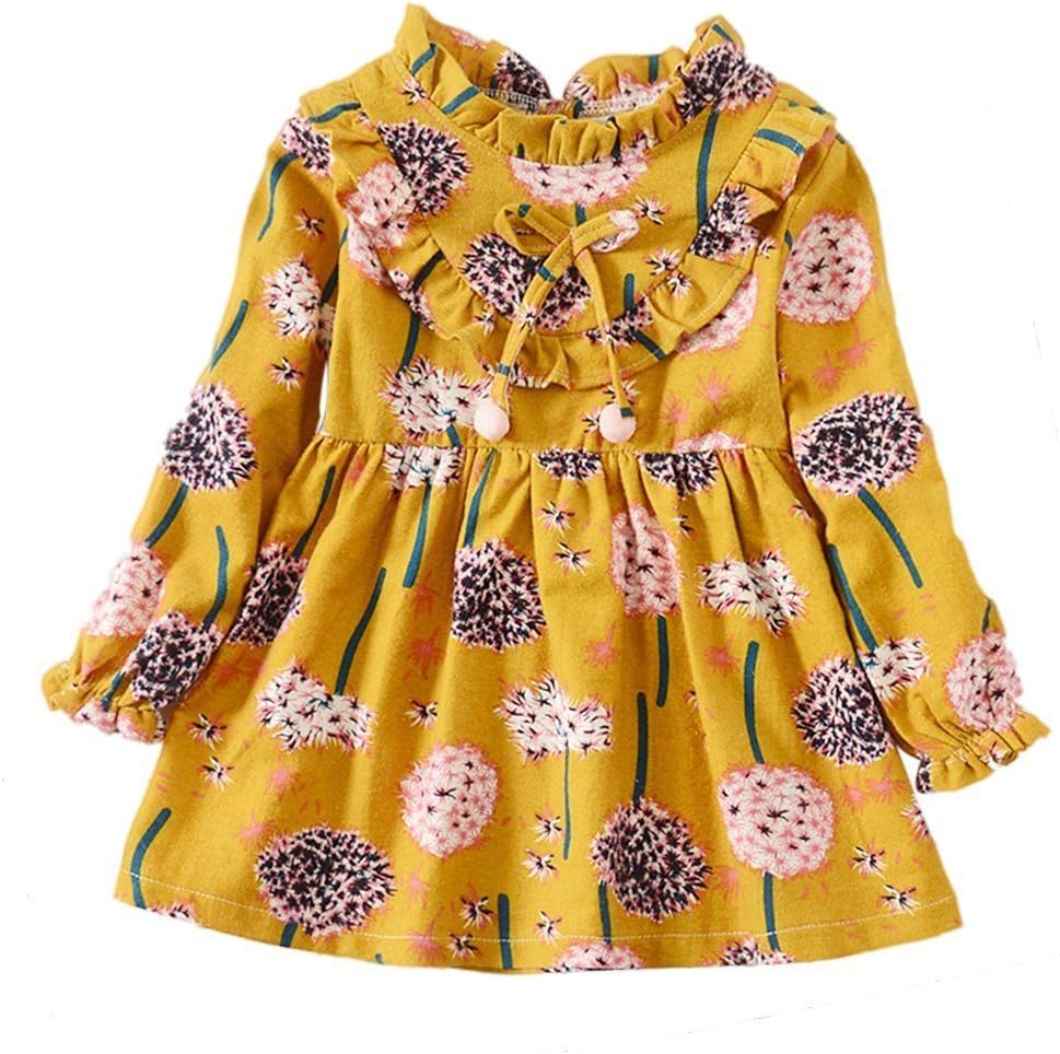 Kid Baby Girls Ruffled Collar Long Sleeve Princess Party Wedding Flower Dresses