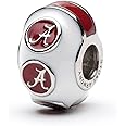 University of Alabama Charms for Charm Bracelets - White Alabama Bracelet Charm with Helmet Stripe - Hypoallergenic Stainless Steel Charms - Alabama Crimson Tide Gifts