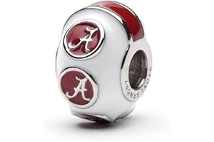 Stone Armory Bead for Crimson Tide – University of Alabama Charm Features White Alabama Bead – Stainless Steel Alabama Charm Compatible with Pandora Bracelets – Bama Jewelry - Gift for Fans & Alumni