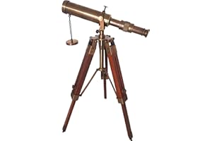 COLLECTIBLESBUY Vintage Brass Nautical Telescope with Wooden Tripod Maritime Decorative Scope for Tabletop, Office & Home Decor, Antique Explorer Gift Accent