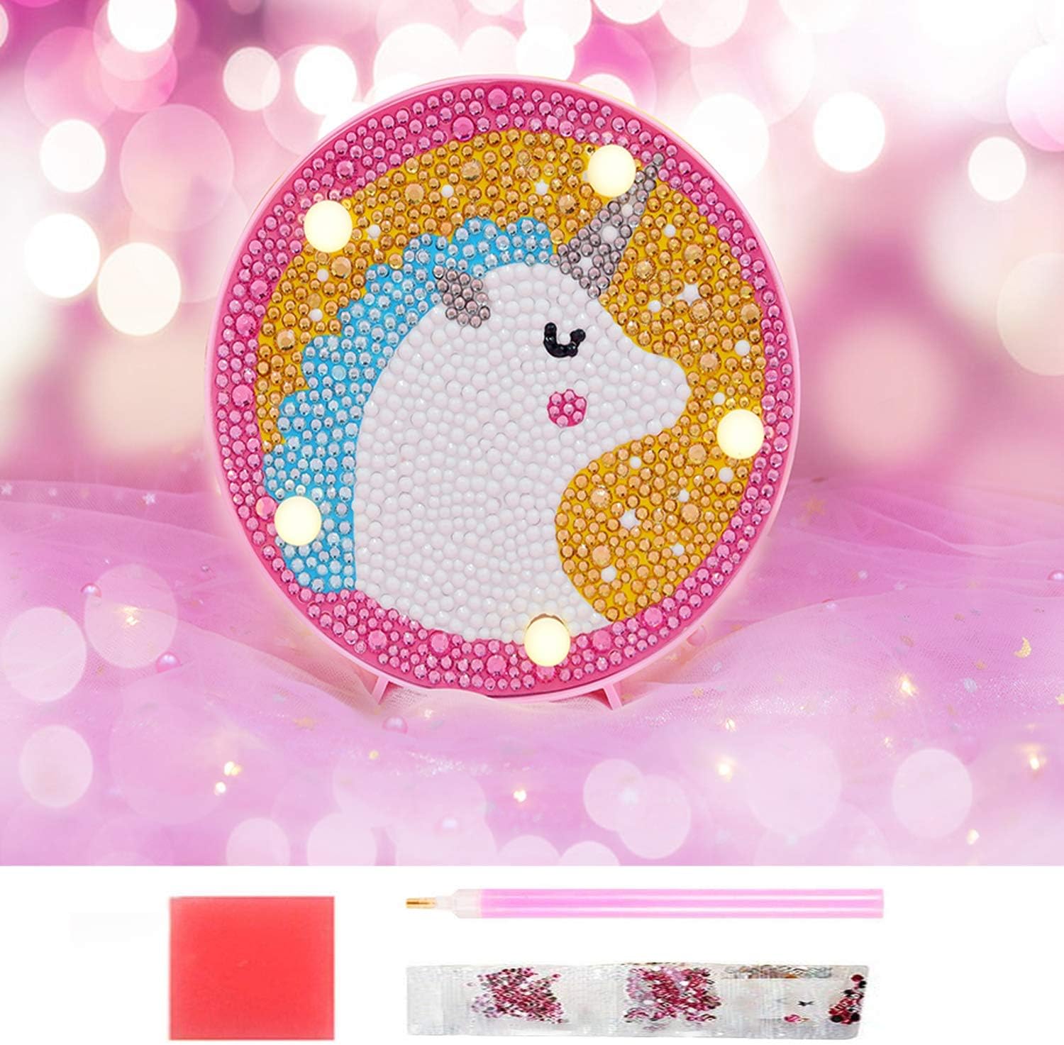 Diamond Painting Unicorn with LED Lights DIY Special Shaped Full Drill Crystal Diamond Drawing Bedside Lamp for Home Decoration or Christmas Gifts (Unicorn C)