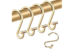 COHPOH Actpe Decorative Shower Curtain Hooks Rust Proof for Bathroom, Metal, 12pcs Premium Rust Resistant Hooks Glide Shower Ring Hang Holder T Shape Hooks for Living Room (Gold)