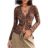 SweatyRocks Women's Boho Paisley Print Button Down Shirt Retro Y2K Long Sleeve Fitted Tops