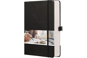 EMSHOI Graph Paper Notebook - 256 Pages A5 Graph Notebook/Journal, Hard Cover, 120gsm Thick Paper, Smooth PU Leather, Inner Pocket, 5.75'' × 8.38''-Black