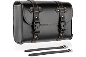 NEWRUIHENG Motorcycle Tool Bag, Universal PU Leather Motorcycle Fork Bag Saddlebags Handlebar Bag Sissy Bar Storage Tool Bag Compatible with Honda Kawasaki Suzuki Yamaha Sportster (Black-Large)