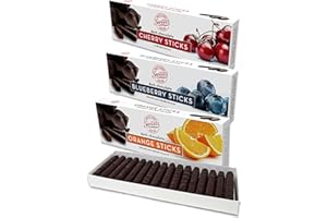 SNACKIVORE Sweet Candy Dark Chocolate Candy Sticks Variety 3 Pack- Dark Chocolate Orange Sticks, Dark Chocolate Cherry Sticks, and Dark Chocolate Blueberry Sticks