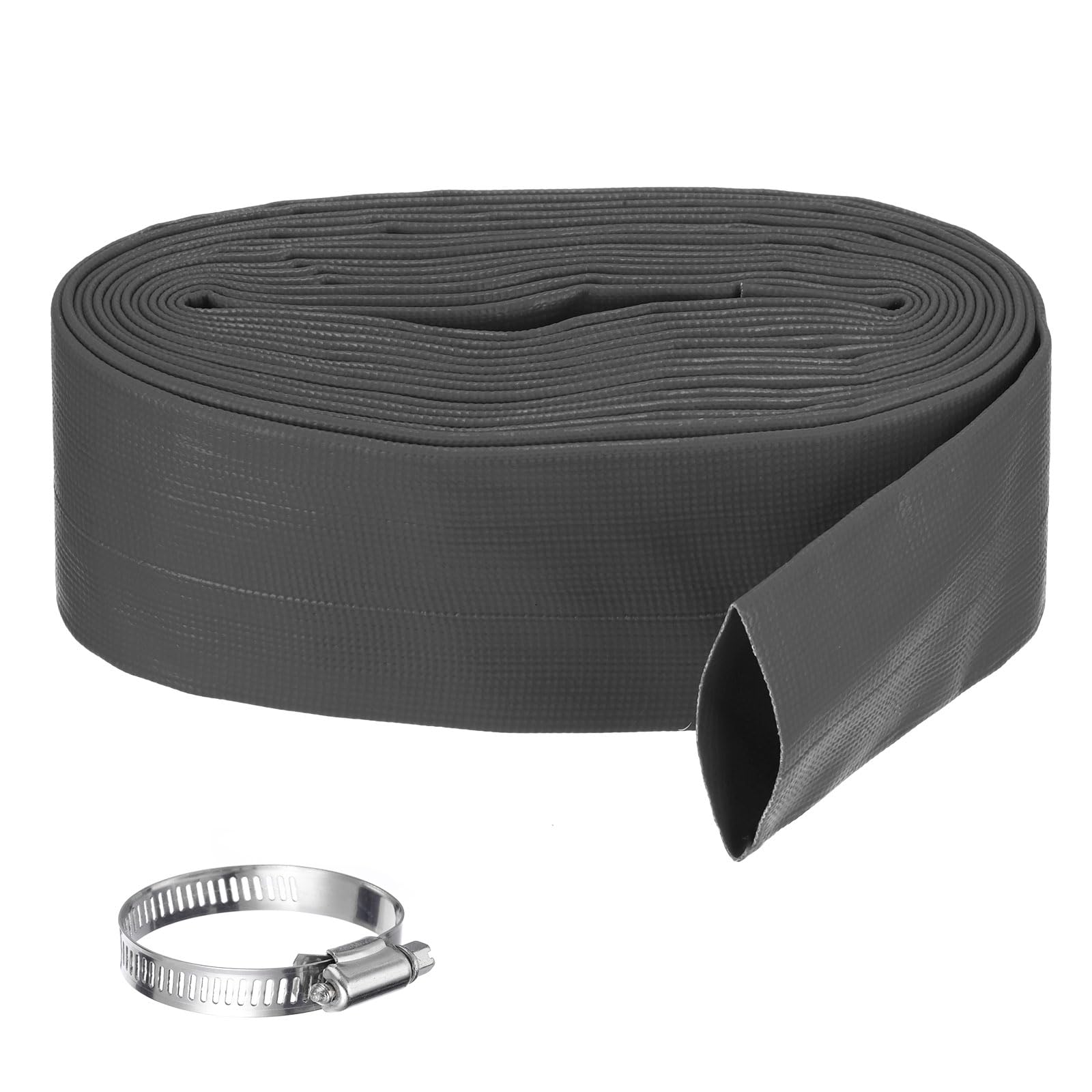 Rebower Pool Backwash Hose, 2 Inch x 25ft Reinforced Drain Hose PVC Lay Flat Water Discharge Pump Hoses for Pool Filter Swimming Pump, with 1pcs Clamps, Black