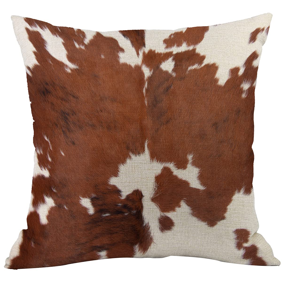 CANSEGO Cowhide Pillow Covers Cases Leopard Cow Brown Fur Farm Animal Throw Pillow Cushion Cotton Linen 18x18 Inch Home Decor Couch Desk Bedroom