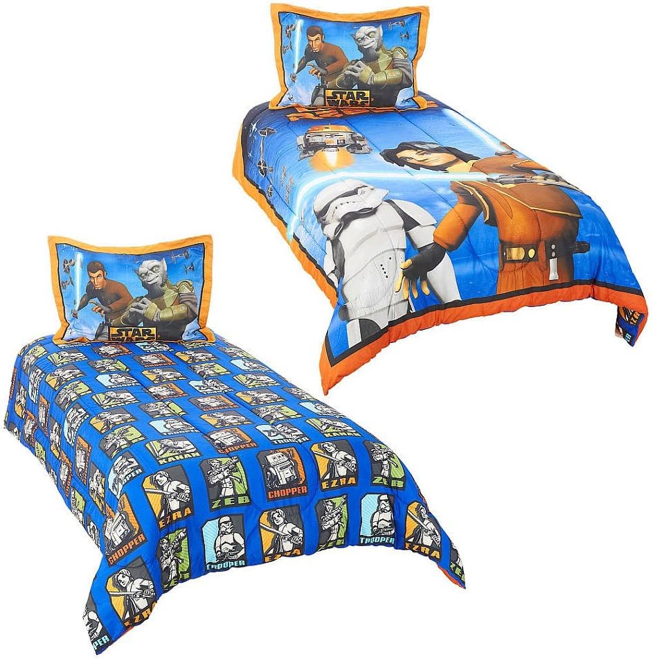 Amazon Com Star Wars Rebels Comforter 3 Pieces Set Reversible Twin Blue Home Kitchen