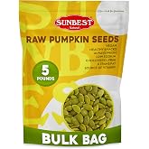 Sunbest Natural Raw Pumpkin Seeds, 5 lbs &ndash; Unsalted, Shelled Pepitas to Eat &ndash; Bulk Pumpkin Seed Bag for Snacking, Baking, Salads &amp; Trail Mix &ndash; Rich in Protein, Iron &amp; Healthy Fats (80 oz)