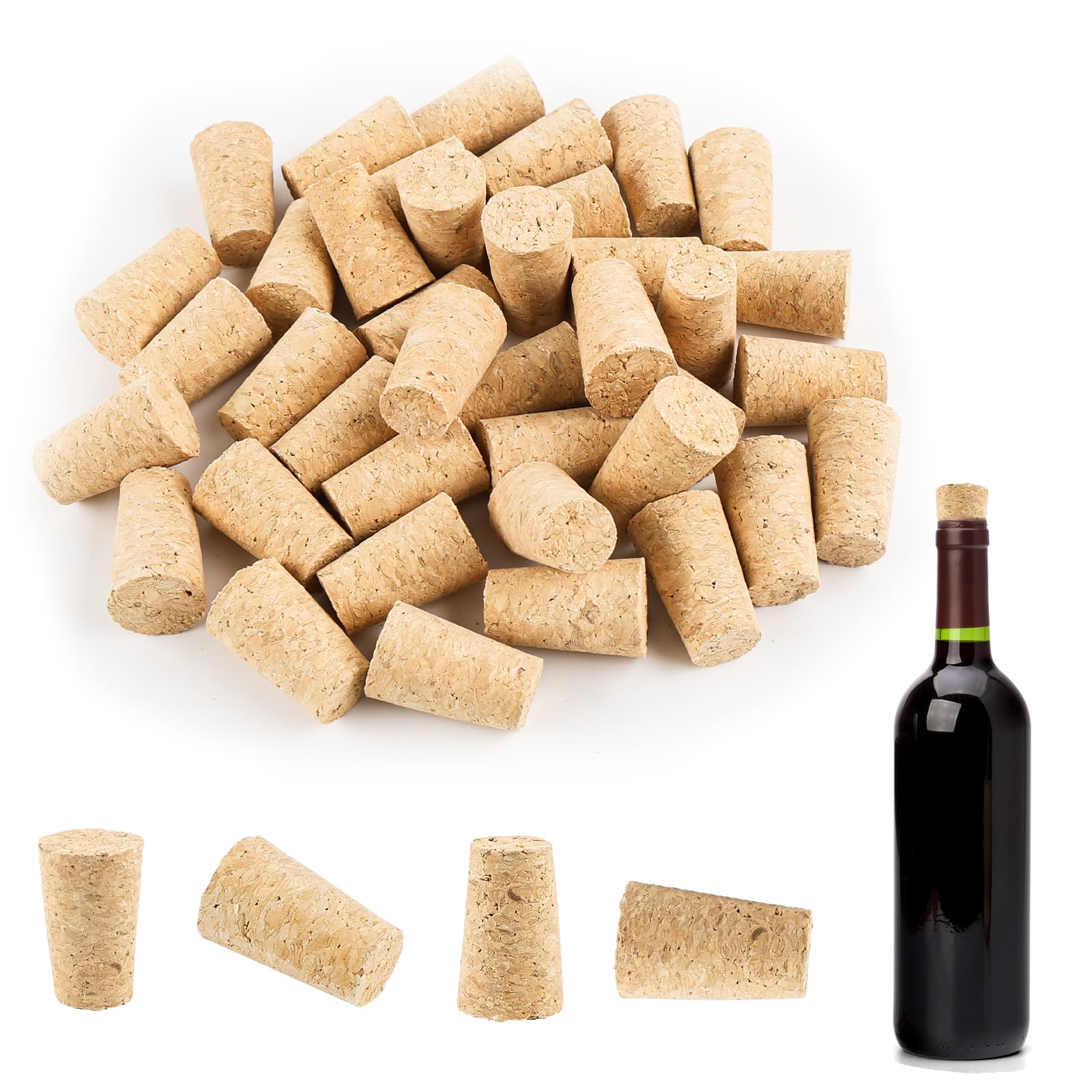 40 Pcs Wine Corks Bottle Stoppe Corks for Craft Natural Tapered Wood Cork Plugs Wine Stoppers for Wine Tapered Cork Plugs Bottles Leakproof Replacement for Wine, Beer, Liquor Bottles 22x35x18mm