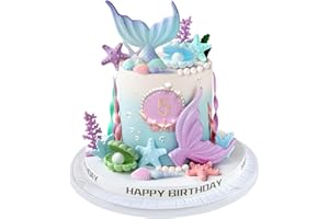 ZAFENA 21pcs Mermaid Cake Topper - Mermaid Tail Cake Decorations with Seaweed Shells Starfish Coralal Under the Sea Cake Decorations for Birthday Party Decorations (Blue Purple)