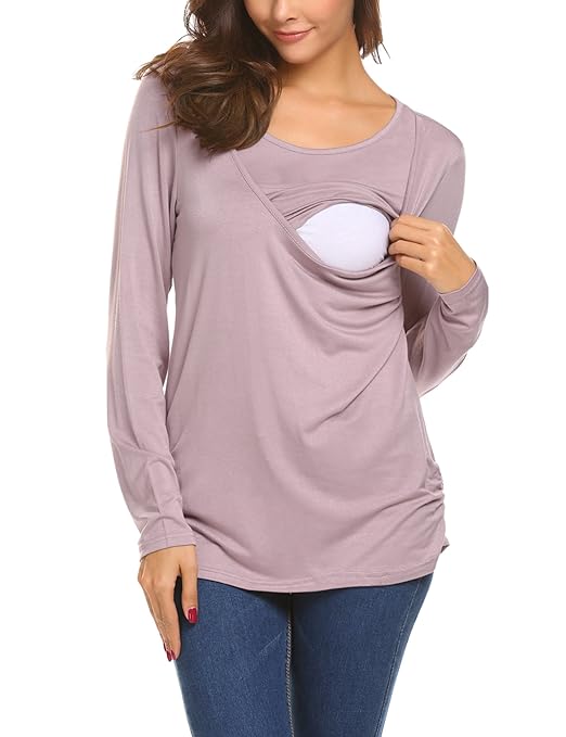 UNibelle Damen Stillshirt Umstandsmode Schwanger T-Shirt Maternity Shirt Umstandsshirt Stilltop Umstandstop Langarmshirt