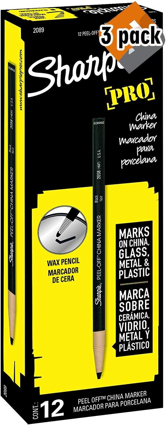 Sharpie PEEL-OFF Marker China, China Marker Bullet, 12 Pack, Black (2089), 3 Pack