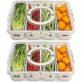 Salad Bar Containers for Fridge with Lid and Handle, Fruit Storage Containers with 4 Removable Colanders, Berry Box Fresh Produce Saver for Fruit, Veggie, Refrigerator, Kitchen, Picnic, 2 Pack