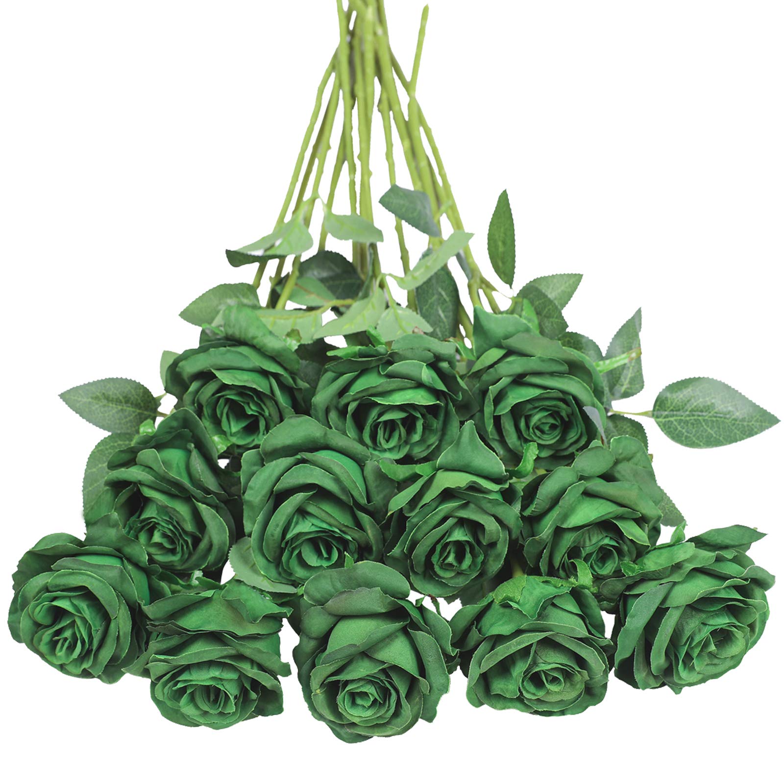 Tifuly 12 PCS Artificial Roses, 19.68'' Single Long Stem Fake Rose Silk Bridal Wedding Bouquet Realistic Flower for Home Garden Party Hotel Office Decor(Blossom Roses,Vintage Green)