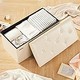 HAUSFRAU - Storage Ottoman Bench, 30 Inches Button Tufted Upholstered Ottoman Footstool with Storage for Living Room Bedroom 