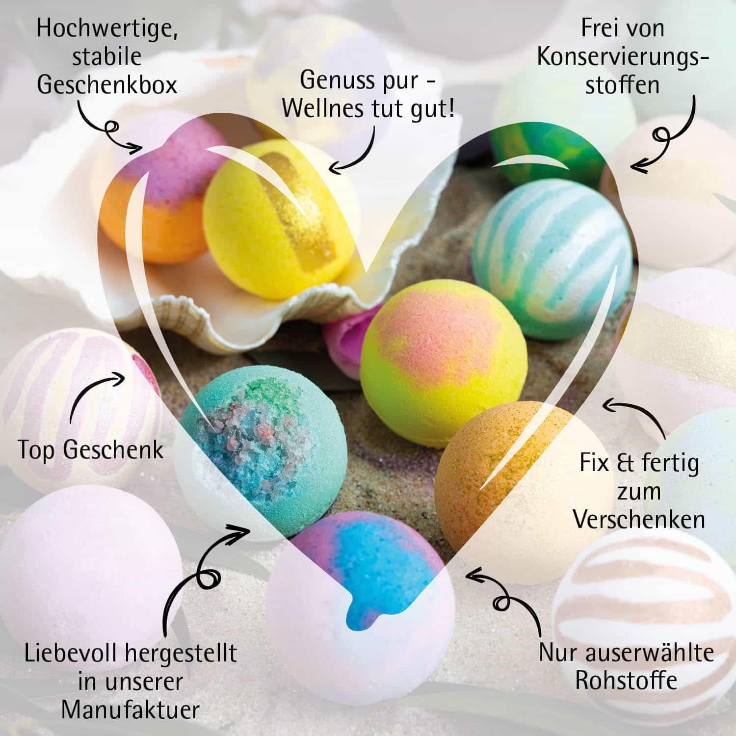 Hallingers Genuss Manufaktur Badebomben Geschenk-Set - 12x Badekugeln Bath Bombs in edler Geschenkbox, Frauen Badeperlen-Wellness & Spa "Luxury Bath Bombs - ...", Geschenkidee für sie & ihn 7