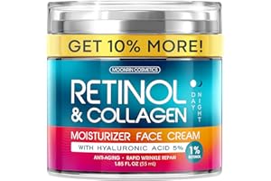 MOONRIN COSMETICS Retinol Cream for Face with Hyaluronic Acid, Day-Night Anti-Aging Moisturizer for Women, Men, Collagen Cream for Face Reduces Wrinkles, Dryness, 1.85 Oz