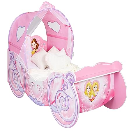 Kleinkinderbett für Mädchen im Kutschendesign von Disney Prinzessin, mit beleuchtetem Baldachin