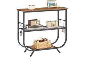 HOOBRO 3-Tier Console Table, Narrow Metal Frame Entryway Shelving Unit, 80L x 30W x 74H cm Sofa Side Table with Adjustable Fe