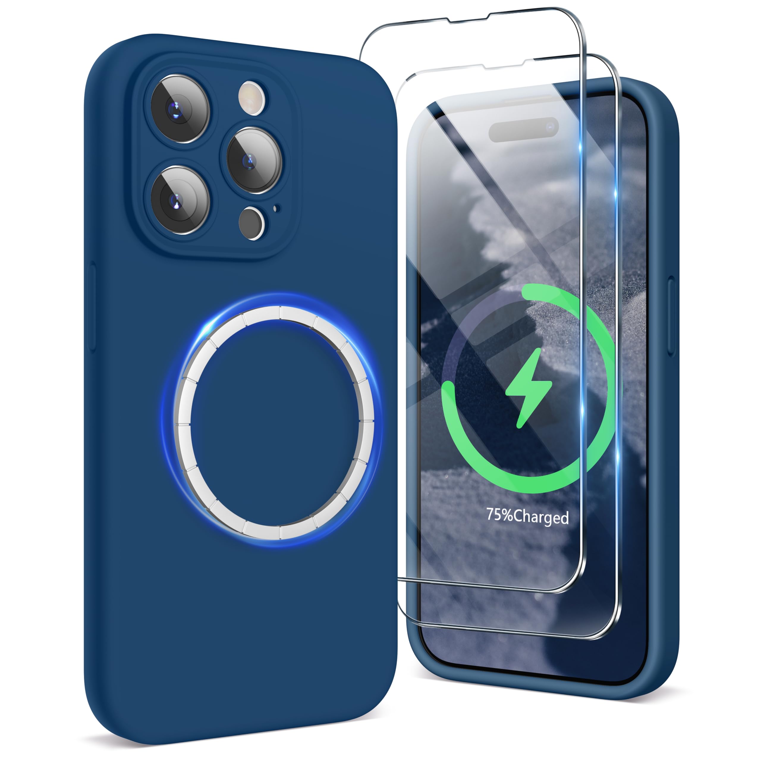 SURPHY Magnetic Case for iPhone 15 Pro Max Case with Screen Protector, Liquid Silicone Anti-Scratch Compatible with MagSafe Gel Rubber Phone Case for iPhone 15 Pro Max 6.7 inch, Horizon Blue — image 1