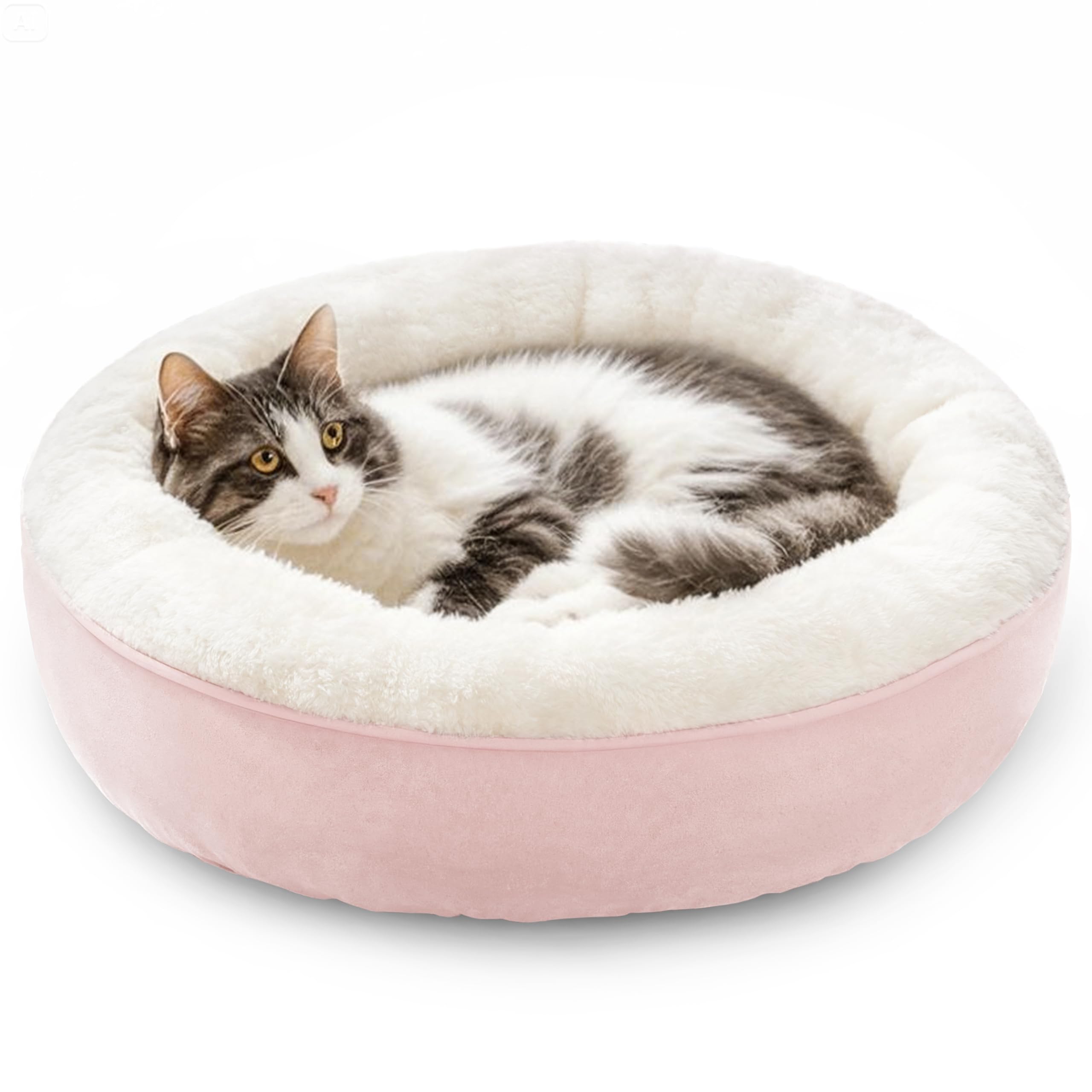 Love's cabin Round Donut Cat and Dog Cushion Bed, 20in Pet Bed for Cats or Small Dogs, Anti-Slip & Water-Resistant Bottom, Super Soft Durable Fabric Pet beds, Washable Luxury Cat & Dog Bed Pink