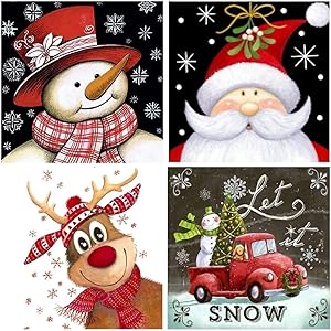 4 Pack 5D Diamond Painting Kits for Adults Kids, Christmas Snowman Santa Claus Full Drill Diamond Embroidery Big Size Art Craft for Home Wall Decor, 12 X 12 Inch (Christmas Diamond Paintings)