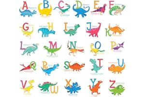 DECOWALL DS6-8033 A-Z Dinosaur Alphabet Kids Wall Stickers Decals Peel and Stick Removable for Nursery Bedroom Living Room ar