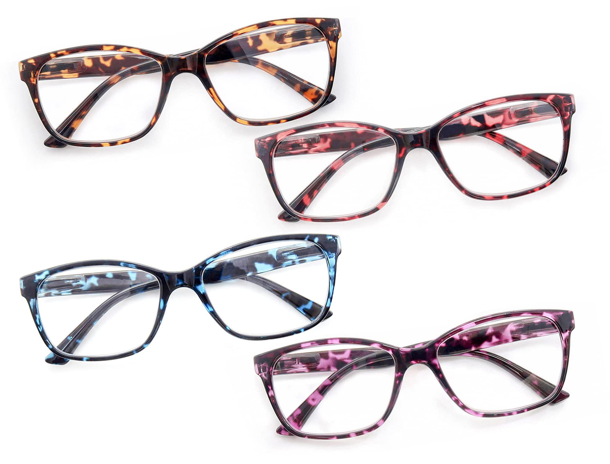 HEEYYOK 4-Pack Reading Glasses Women Men Tortoiseshell Frame,Readers Glasses Square Large Spring Hinges Flexible,Lgithweight Eyeglasses for Reading,Including 4 Pouch