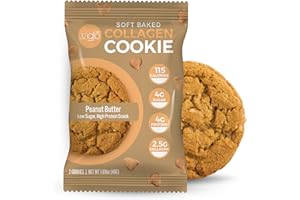 321GLŌ 321glo Collagen Cookies | Soft Baked, High Protein Cookies | Low Carb, Low Sugar | Keto Snack for Women, Men, & Kids | 12 Pack (Peanut Butter)