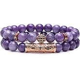 GDLKPYHS 2Pcs Beaded Bracelets for Men and Women, Crystal Bracelet Set | 8mm Stone Bead Stretch Bracelets in Two Designs: Decorative Curved Tube and Cubic Zirconia Accent; Made for Stacking