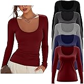 Velvelhall 5 Pack Women's Scoop Neck Tops Long Sleeve Slim Fit T Shirt Basic Tunic Tops Casual Fall Layer Undershirts Tees